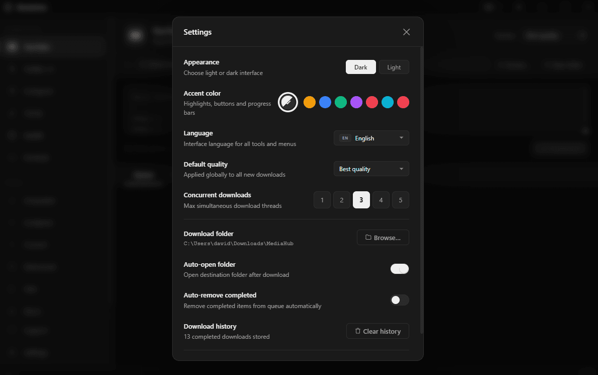 Application settings